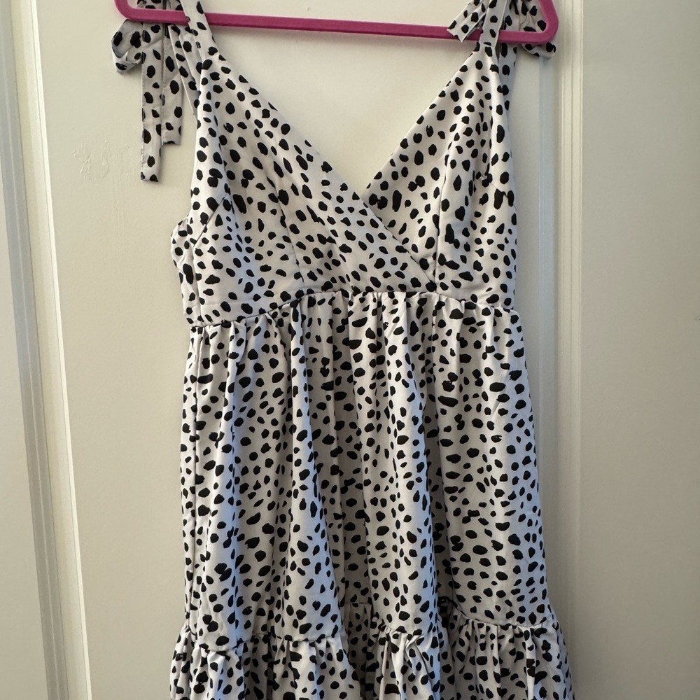 Stylish Black and White Polka Dot Open Back Mini Dress